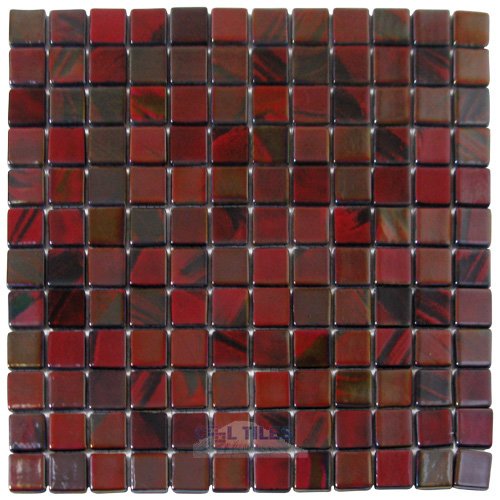 Recycled Glass Tile Mesh Backed Sheet in Brushed Black / Red Iridescent