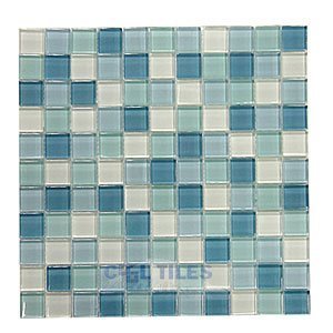 Distinctive Glass Tile - 1" Color Block Blue Lagoon 12" x 12" Mesh Backed Sheet