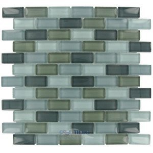 Illusion Glass Tile - 7/8" x 1 7/8" Brick Glass Mosaic Tile in Stormy Skys Clear