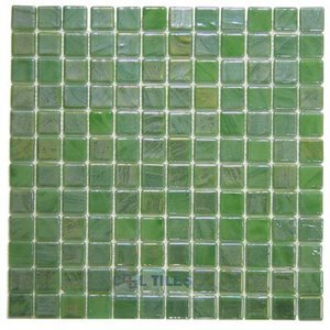 Mosaic Glass Tile by Vidrepur Glass Mosaic Titanium Collection Recycled Glass Tile Mesh Backed Sheet in Green  Iridescent