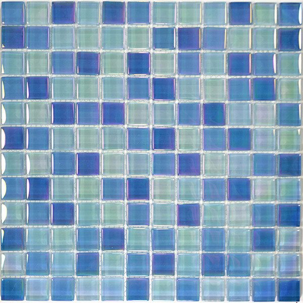 1" x 1" Crystal Iridescent Mosaic in Sky Blue Blend