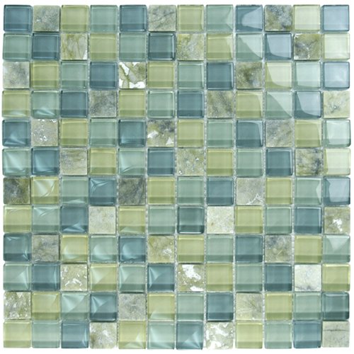 1" x 1" Glass & Stone Mosaics in Olive Glass Stone Blend
