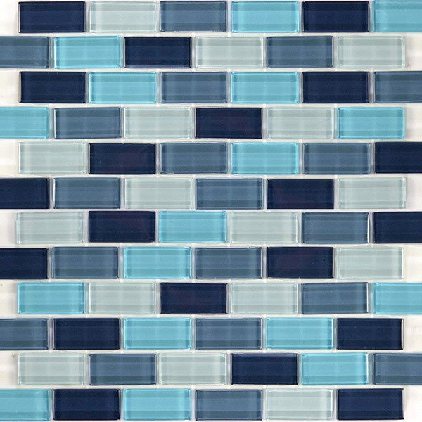 1" x 2" Brick Crystal Mosaic in Aqua Blend