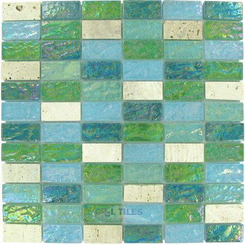 Glass & Stone - 12"x12" Glass Mosaic in Minty Brick
