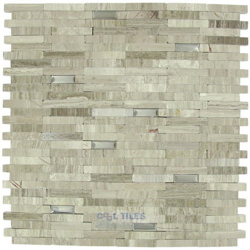 Marble Mosaic 11 1/4" x 12" Mesh Backed Sheet in Gray Marble Mosaic with Stainless Steel