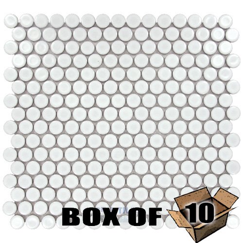 One Case of 3/4" Circle Porcelain Mosaic Tile in Glossy White