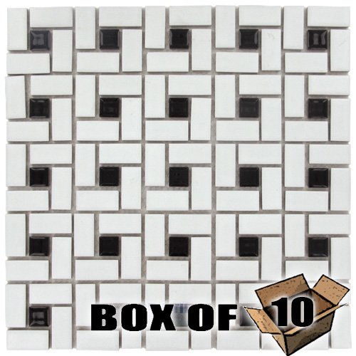 One Case of 1" x 2" Porcelain Mosaic Tile in White & Black