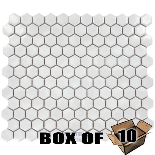 1" Hexagon Porcelain Mosaic Tile in White