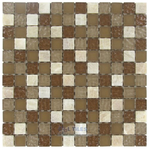 1" x 1" Glass & Stone Mosaic Tile in Amber