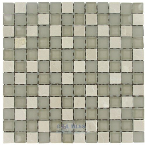 1" x 1" Glass & Stone Mosaic Tile in Sandstone