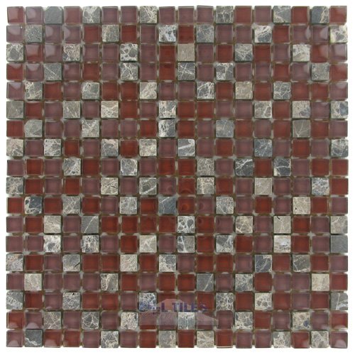 5/8" x 5/8" Glass & Stone Mosaic Tile in Bordeaux