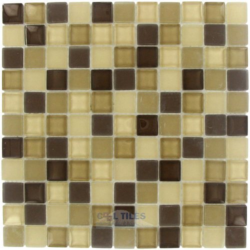 7/8" x 7/8" Glass Mosaic Tile With Frosted Glass in Tierra Sands Blended