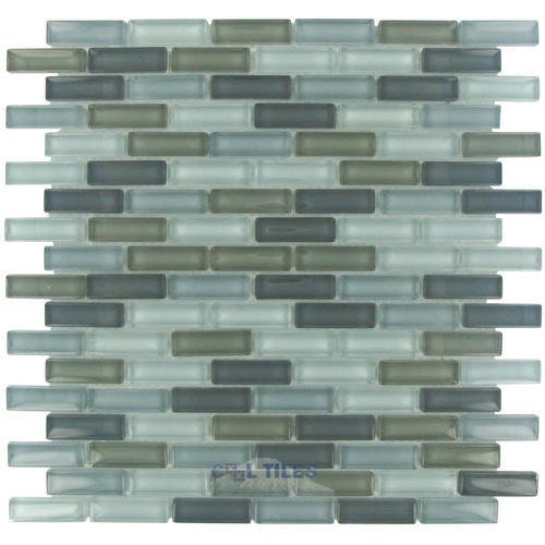 5/8" x 1 7/8" Brick Glass Mosaic Tile in Stormy Skys Clear
