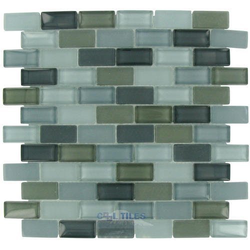 7/8" x 1 7/8" Brick Glass Mosaic Tile With Frosted Glass in Stormy Skys Blended