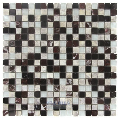 5/8" x 5/8" Stone & Glass Mosaic Tile in Black Tie