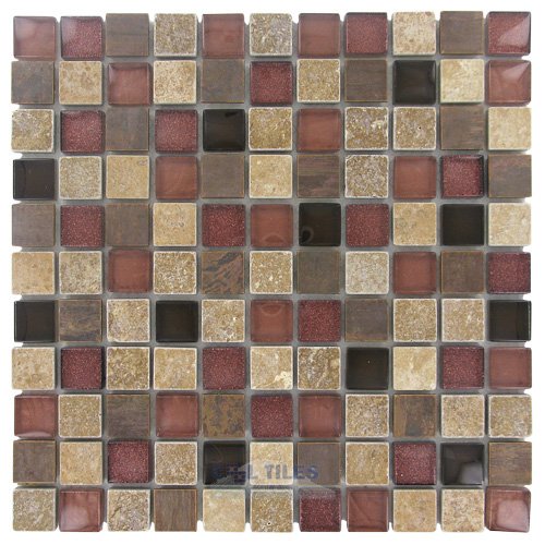 1" x 1" Stone, Glass & Metal Mosaic Tile in Copper Canyon