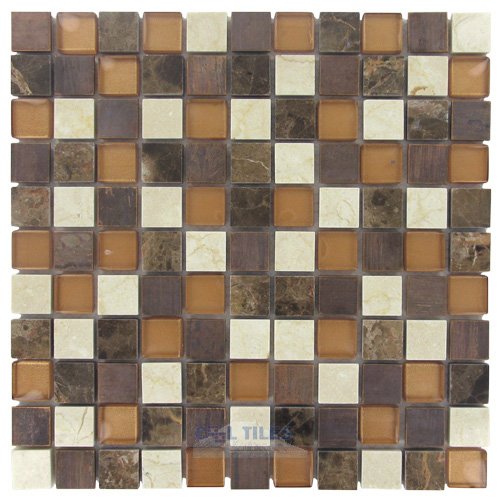 1" x 1" Stone, Glass & Metal Mosaic Tile in Copper Sunshine