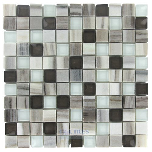 1" x 1" Stone & Glass Mosaic Tile in Frozen Tundra