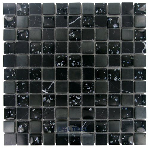 1" x 1" Stone, Glass & Metal Mosaic Tile in Midnight Galaxy