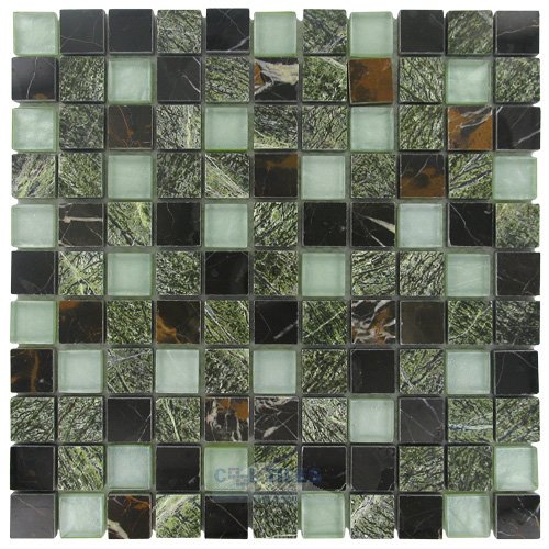 1" x 1" Stone & Glass Mosaic Tile in Mint Chocolate