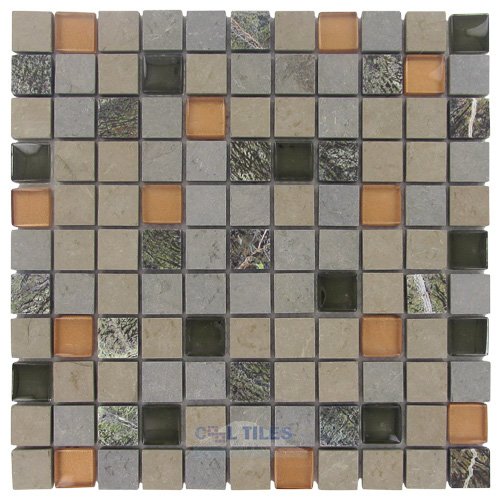 1" x 1" Stone & Glass Mosaic Tile in Painted Forest