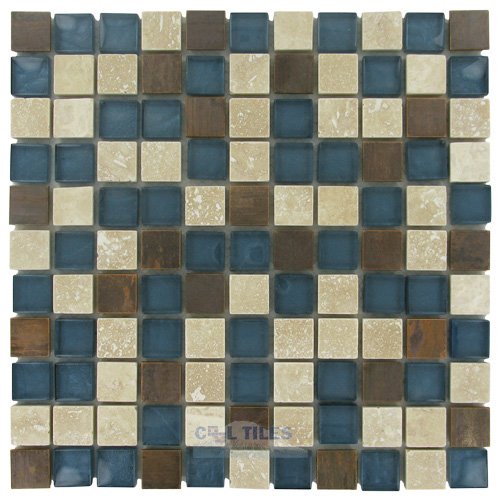 1" x 1" Stone, Glass & Metal Mosaic Tile in Paradise Cove