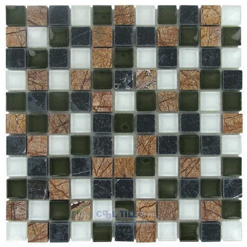 1" x 1" Stone & Glass Mosaic Tile in Portland Arbor