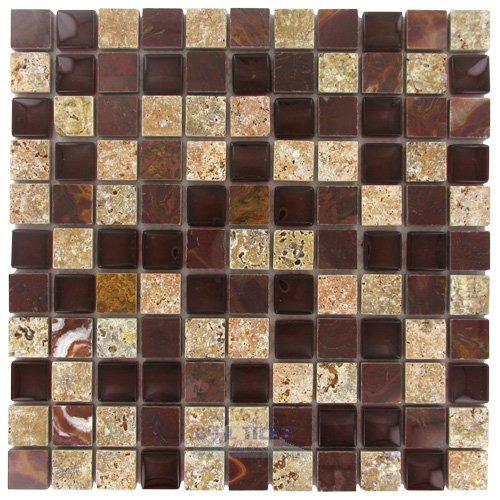 1" x 1" Stone & Glass Mosaic Tile in Wild Cherry