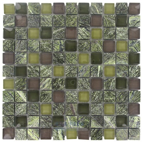 1" x 1" Stone & Glass Mosaic Tile in Wild Forest