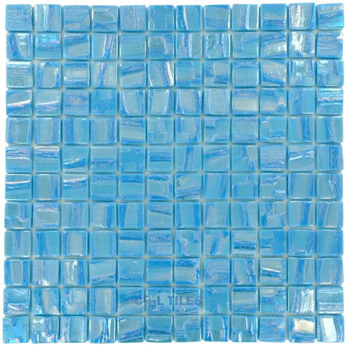 1" x 1" Recycled Glass Tile on 12 3/8" x 12 3/8" Mesh Backed Sheet in Neptune
