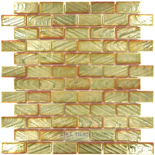 1" x 2" Recycled Glass Tile on 12 1/2" x 12 1/2" Mesh Backed Sheet in Sahara Iridescent