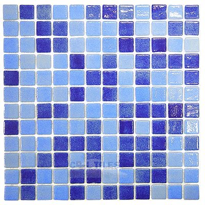 Recycled Glass Tile Mesh Backed Sheet in Fog Sky Blue / Fog Navy Blue
