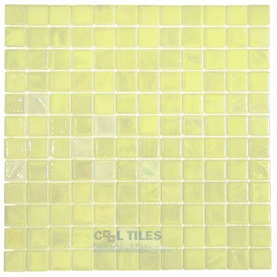 Recycled Glass Tile Mesh Backed Sheet in Brushed Lemon Iridescent
