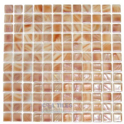 Recycled Glass Tile Mesh Backed Sheet in Brushed Peach Iridescent