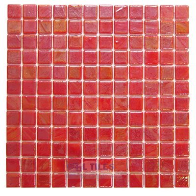 Recycled Glass Tile Mesh Backed Sheet in Red Iridescent
