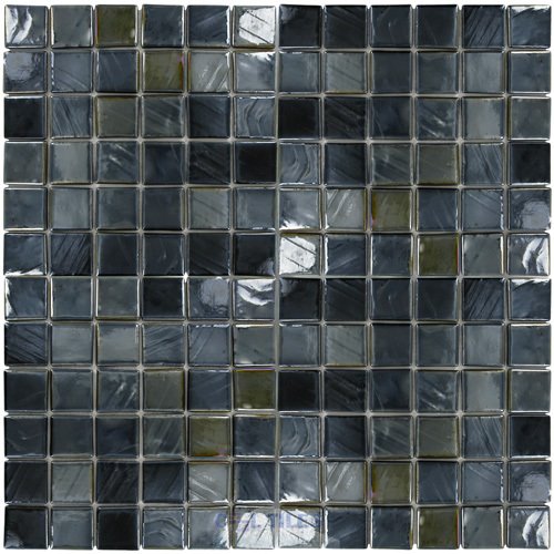 Recycled Glass Tile Mesh Backed Sheet in Black Iridescent
