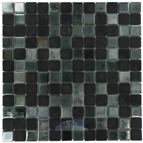 Recycled Glass Tile Mesh Backed Sheet in Black Diamond