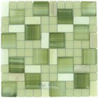 Marble Mosaic 11 5/8" x 11 5/8" Mesh Backed Sheet in White Marble and Bright Green Glossy and White Matte Glass