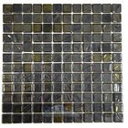 Recycled Glass Tile Mesh Backed Sheet in Brushed Black / Yellow Iridescent